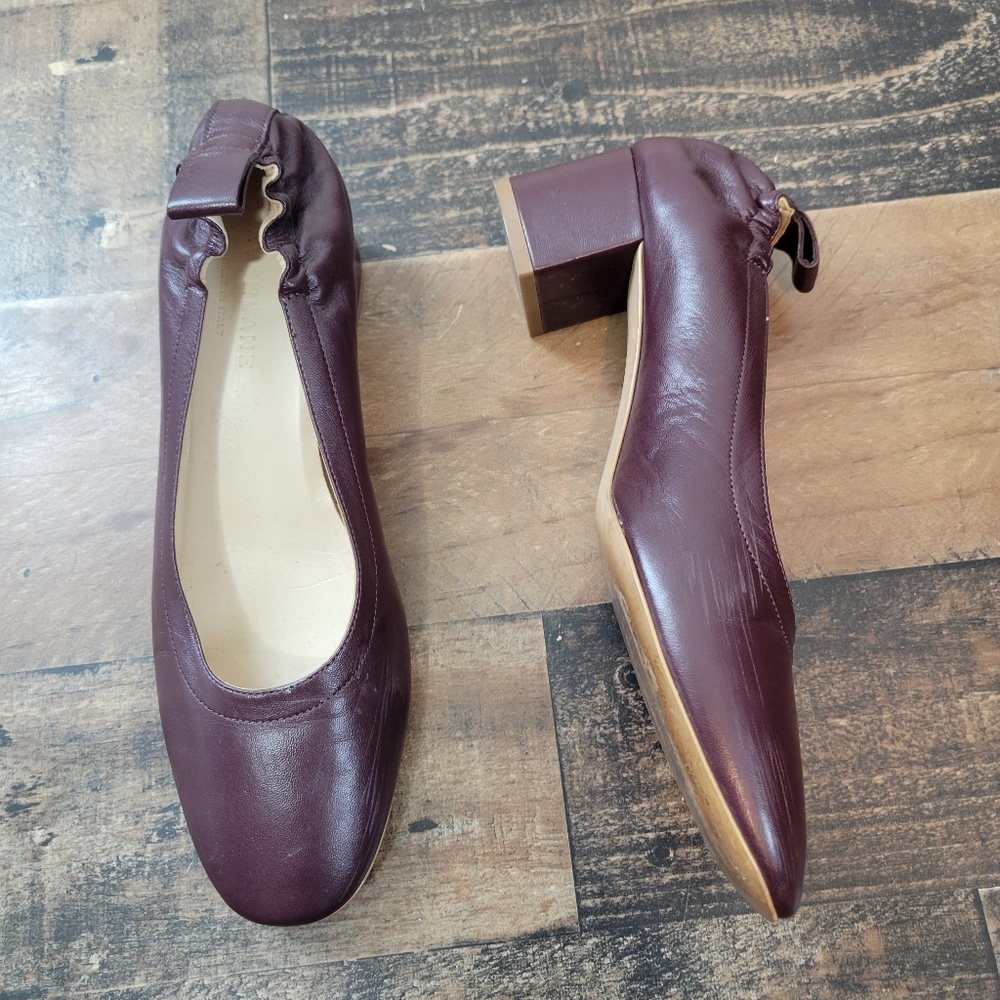 Everlane Burgundy Block Heel Leather Ballet Pumps